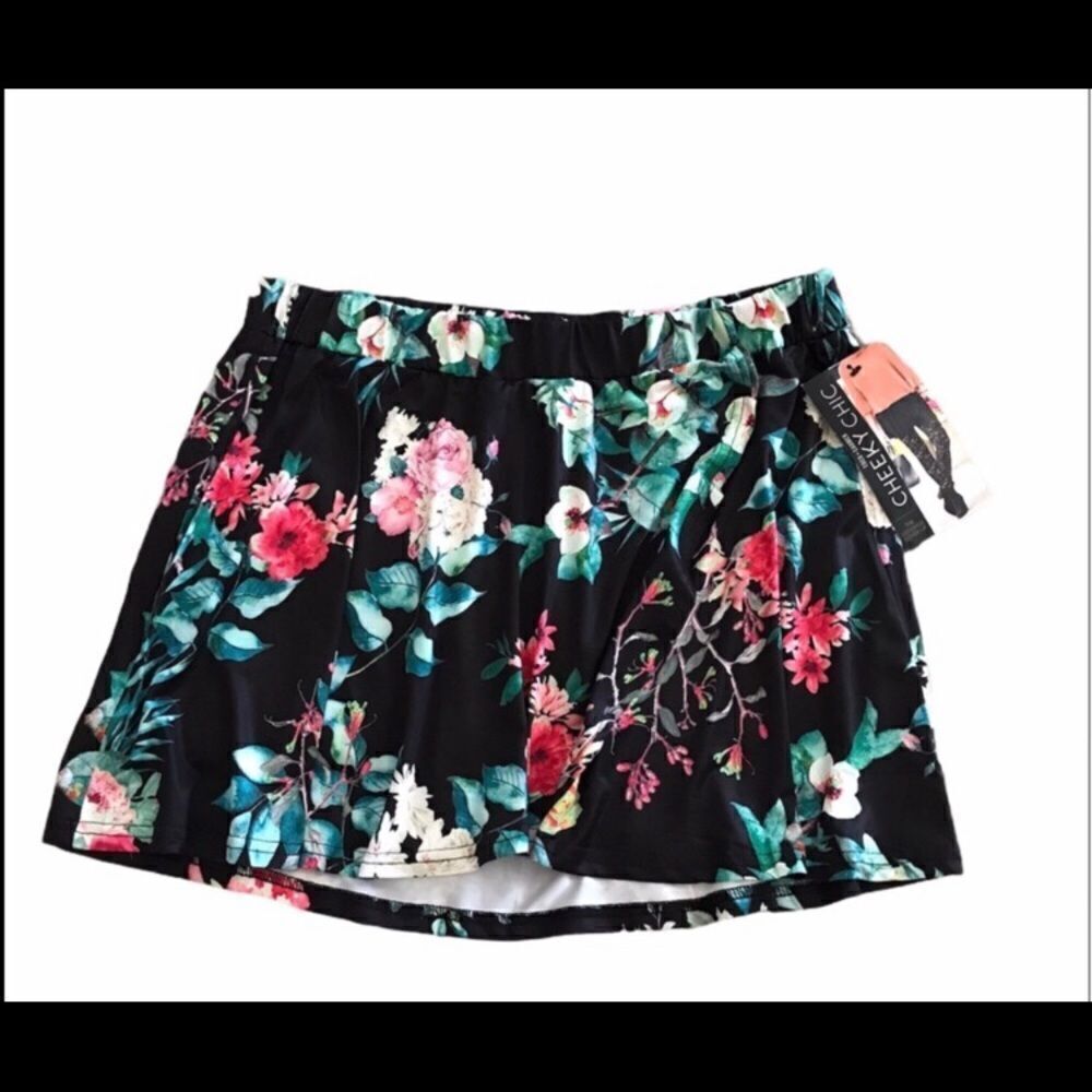 Coco + Carmen Cheeky Chic Floral on Black Background Cover-Up Skirt